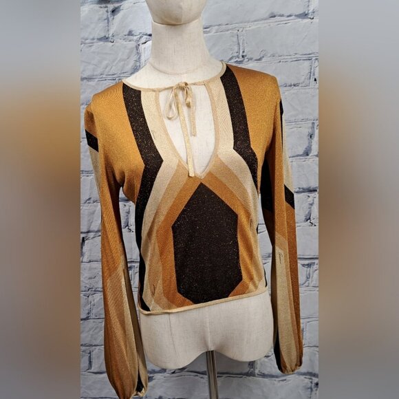 Gucci by Tom Ford Runway Gold Metallic Lurex Knit Long Sleeve Top Y2K  2000 XS - Picture 8 of 15